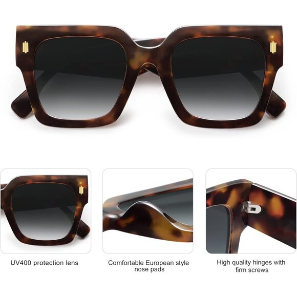 Women's Brown Luxury Large Vintage Oversized Square Eyes Protecting Sunglasses - Picture 5 of 6